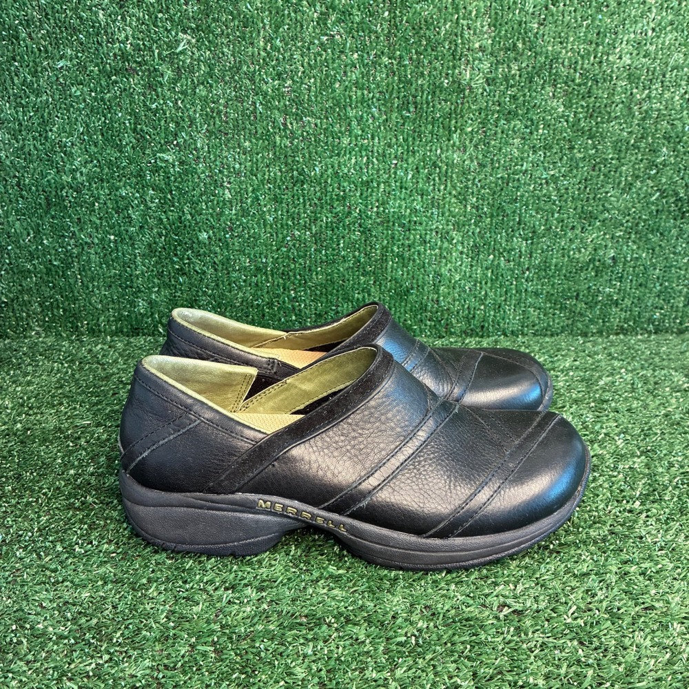 Merrell Primo Patch Slide Leather Slip On Comfort Walking Clogs Black Womens 8.5